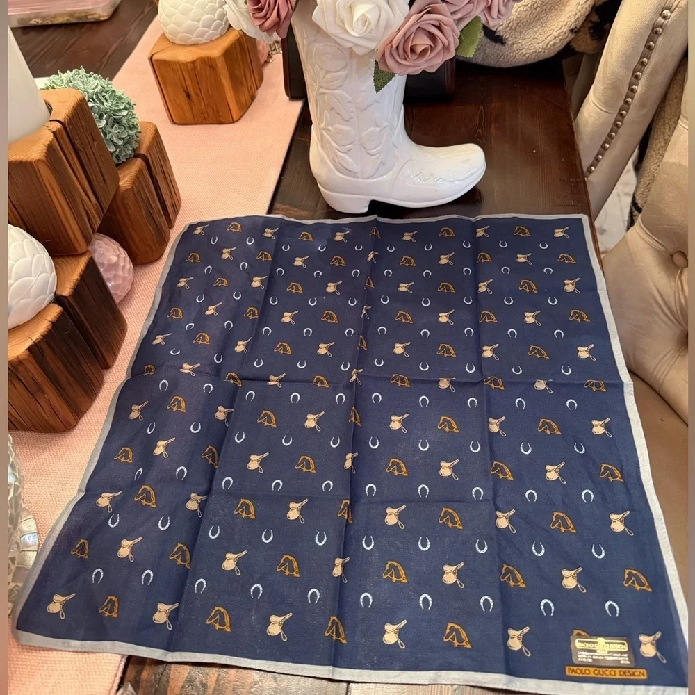 Vintage PAOLO GUCCI Blue Cotton Scarf
